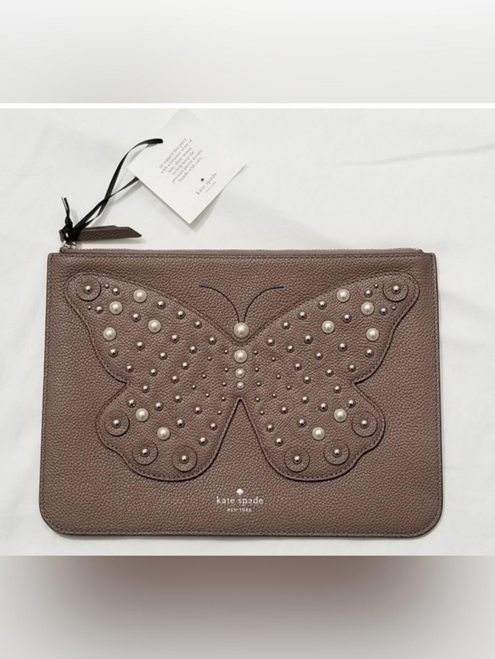 NWT - Kate Spade Taupe Studded Butterfly Leather Wristlet